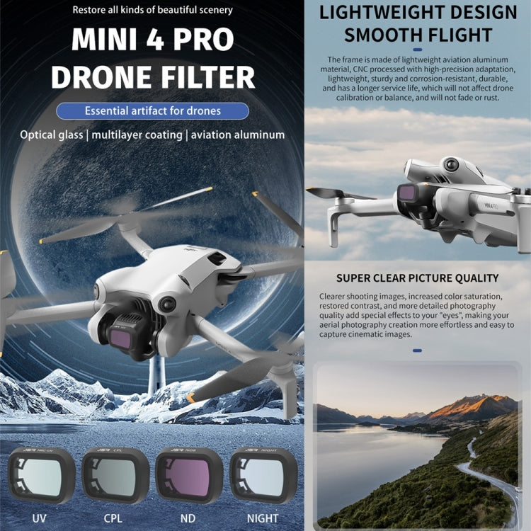 For DJI Mini 4 Pro JSR KB Series Drone Camera Lens Filter, MRC UV, CPL, ND8, ND16, ND32, ND64, ND256, ND1000, ND8PL, ND16PL, ND32PL, ND64PL, NIGHT, STAR, 3 in 1 CPL ND8 ND16, 3 in 1 ND16 ND64 ND256, 4 in 1 NDPL, 4 in 1 CPL ND16/32/64                   ...