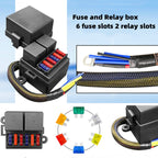 12V 4 Pin IP65 Waterproof Car 6 Slots Modified Relay Fuse Box with Cable Kit, 12V 4 Pin Kit