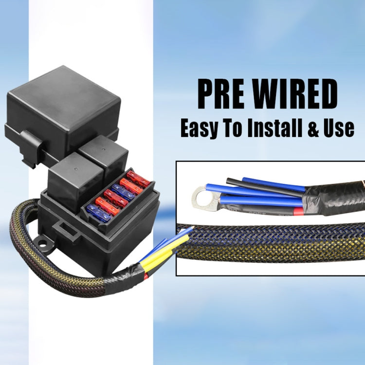 12V 4 Pin IP65 Waterproof Car 6 Slots Modified Relay Fuse Box with Cable Kit, 12V 4 Pin Kit