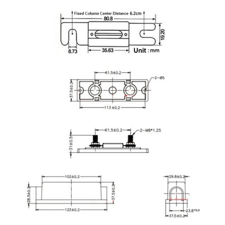 3 in 1 ANL Car Audio Modified Fuse Holder with 200A Fuse, 50A, 80A, 100A, 120A, 125A, 150A, 200A, 250A, 300A, 400A, 500A