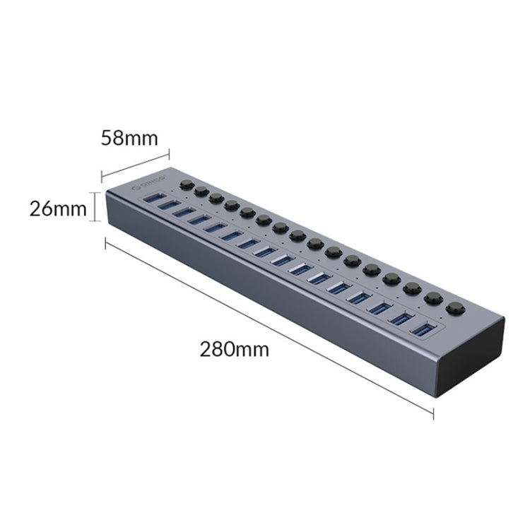 ORICO BT2U3-16AB-GY-BP 16 Ports USB 3.0 HUB with Individual Switches, 16AB
