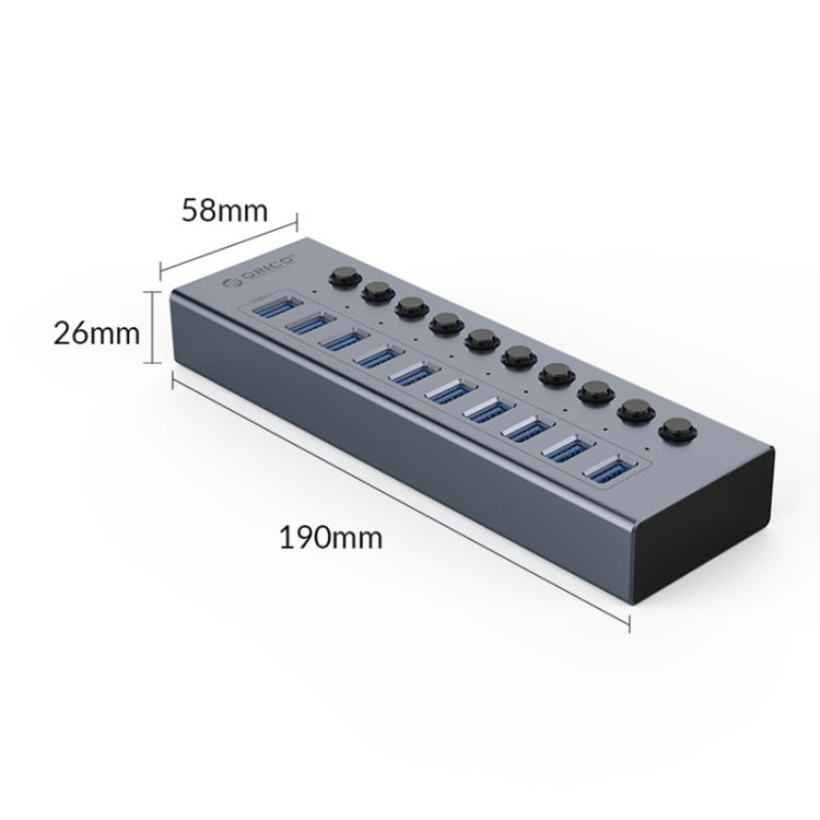 ORICO BT2U3-10AB-GY-BP 10 Ports USB 3.0 HUB with Individual Switches, 10AB