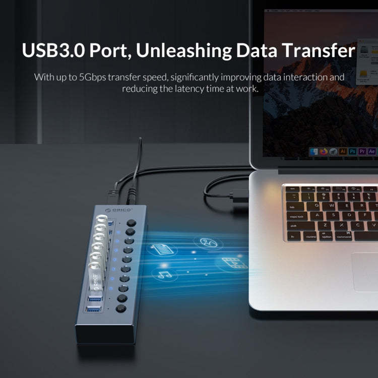 ORICO BT2U3-10AB-GY-BP 10 Ports USB 3.0 HUB with Individual Switches, 10AB