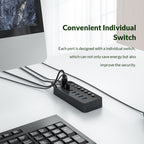 ORICO CT2U3-13AB Plastic Stripes 13 Ports USB 3.0 HUB with Individual Switches, AU Plug, EU Plug, UK Plug, US Plug