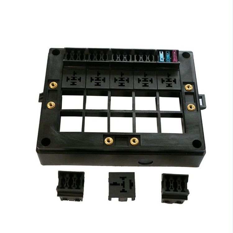 40A Car New Energy Multi-Way Fuse Relay Box Fuse Holder with 15pcs Fuse Blades, 5 Pin, 4 Pin