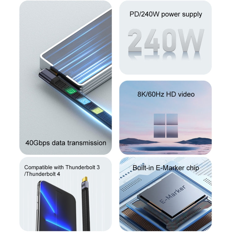 240W 40Gbps USB-C / Type-C Male to USB-C / Type-C Female Side Bend Flexible Board Data Cable, Type-C Male to Type-C Female Side Bend
