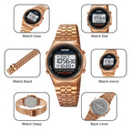 SKMEI 1882 Multifunctional Men 30M Waterproof Luminous Stainless Steel Digital Wrist Watch