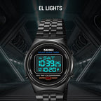 SKMEI 1882 Multifunctional Men 30M Waterproof Luminous Stainless Steel Digital Wrist Watch