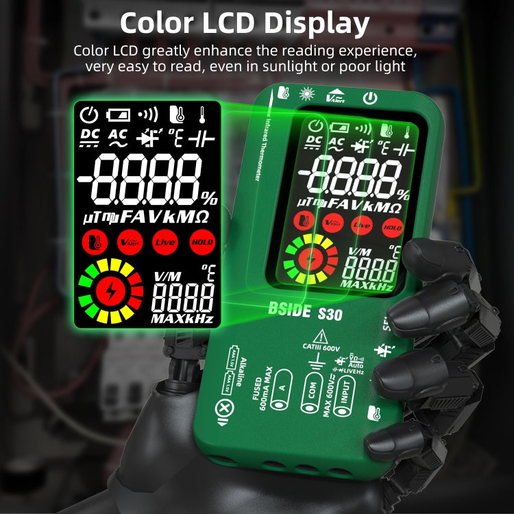 BSIDE S30 Smart Color Screen Infrared Temperature Measurement Multimeter, S30 (Green), S30 (Red), S30 (Black)