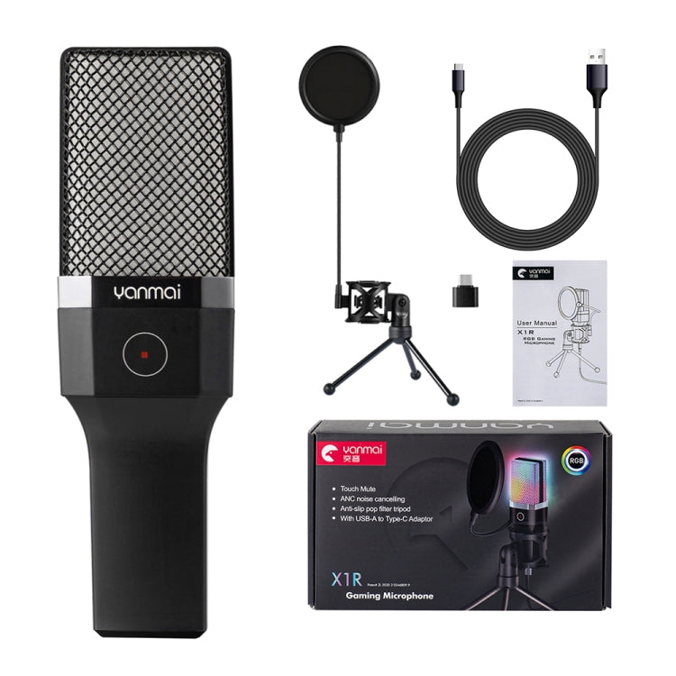 Yanmai X1R E-Sports Gaming Desktop Microphone with RGB Light & Blowout Net, X1R