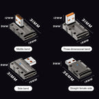 120W USB 3.1 Gen2 to Type-C 10Gbps Mechanical Adapter, Side Bend, Vertical Angle, Straight, Medium Bend