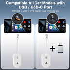 THT-020-9 USB + USB-C / Type-C Wired to Wireless Carplay / Android Auto Adapter, THT-020-9