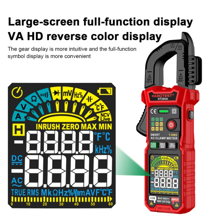 HABOTEST HT205A Multifunctional Intelligent Burn-proof Clamp Multimeter, HT205A