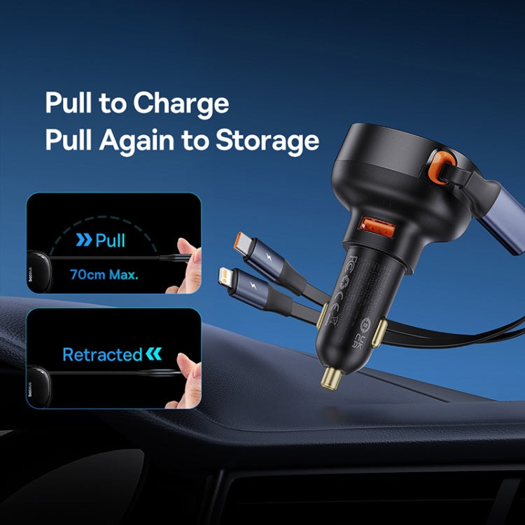 Baseus Tuxiang Pro 60W 3 in 1 USB+8 Pin+Type-C Interface Car Charger, USB+8 Pin+Type-C