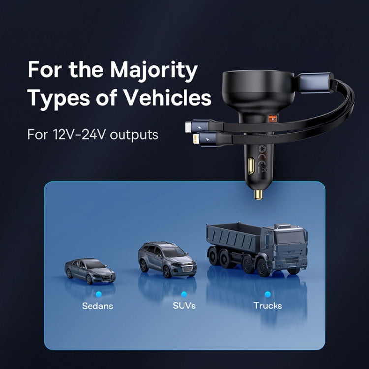 Baseus Tuxiang Pro 60W 3 in 1 USB+8 Pin+Type-C Interface Car Charger, USB+8 Pin+Type-C