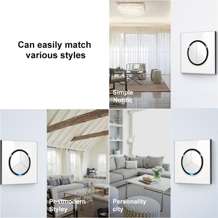 86mm Round LED Tempered Glass Switch Panel, White Round Glass, One Open Dual Control, Two Open Dual Control, Three Billing Control, Three Open Dual Control, Four Billing Control, Four Open Dual Control, One Open Multiple Control, Telephone Socket      ...