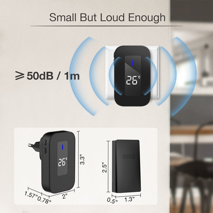 C303B One to Two Home Wireless Doorbell Temperature Digital Display Remote Control Elderly Pager, US Plug, UK Plug, EU Plug