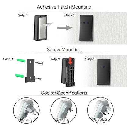C303B One to Two Home Wireless Doorbell Temperature Digital Display Remote Control Elderly Pager, US Plug, UK Plug, EU Plug