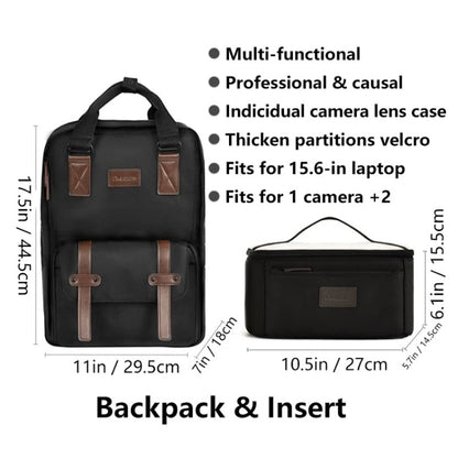 Cwatcun D78 Camera Laptop Backpack Bag, With Detachable Insert Camera Case