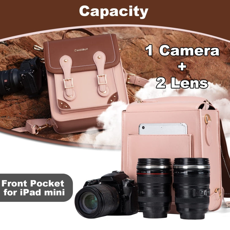 Cwatcun D81 Retro Camera Crossbody Bag Vintage PU Leather Waterproof Camera Handbag