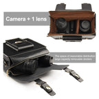 Cwatcun D83 Vintage Small Camera Case Leather Camera Messenger Bag, 24 x 17 x 12cm, 30 x 21.5 x 12.5cm
