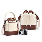 Cwatcun D100 Canvas PU Waterproof Bundle Drawstring Lens Bag Crossbody Camera Bag, 20 x 11 x 26cm, 22 x 12 x 31cm