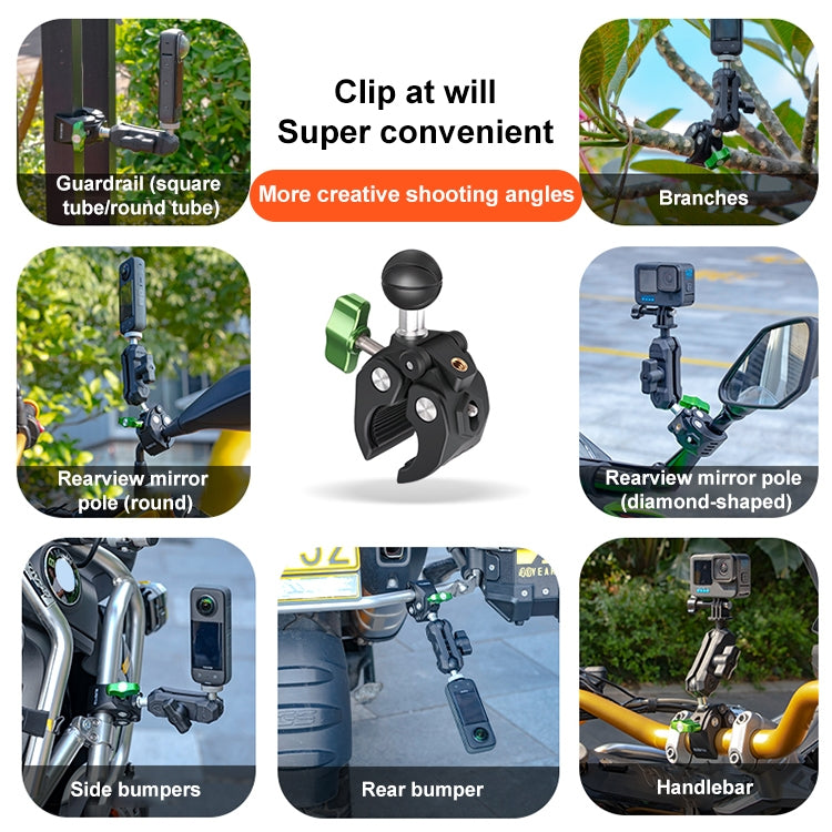 RUIGPRO Crab Clamp Action Camera Bracket, 1/4 Ball Head Mount, 1/4 Ball Head Mount with Rod, 3-claw Ball Head Mount, 3-claw Ball Head Mount with Rod, Dual-Head Crab, Dual-Head Crab with Selfie Stick, 1/4 Ball Head Dual-Head Crab with Selfie Stick      ...