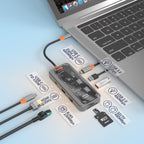 SW8V 8 in 1 Type-C to USB + HDMI + RJ45 + SD/TF HUB Docking Station, SW8V
