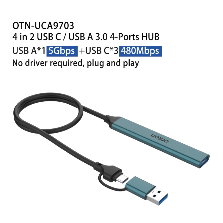 Onten UCA9703 4 in 2 USB 3.0 + Type-C to 3 Type-C + USB HUB Docking Station, UCA9703S, UCA9703