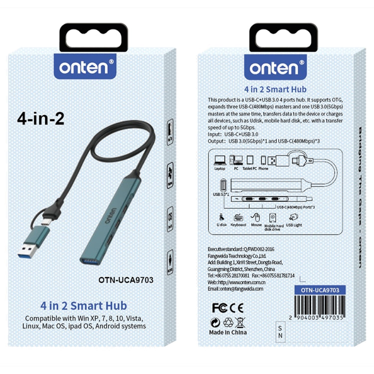 Onten UCA9703 4 in 2 USB 3.0 + Type-C to 3 Type-C + USB HUB Docking Station, UCA9703S, UCA9703