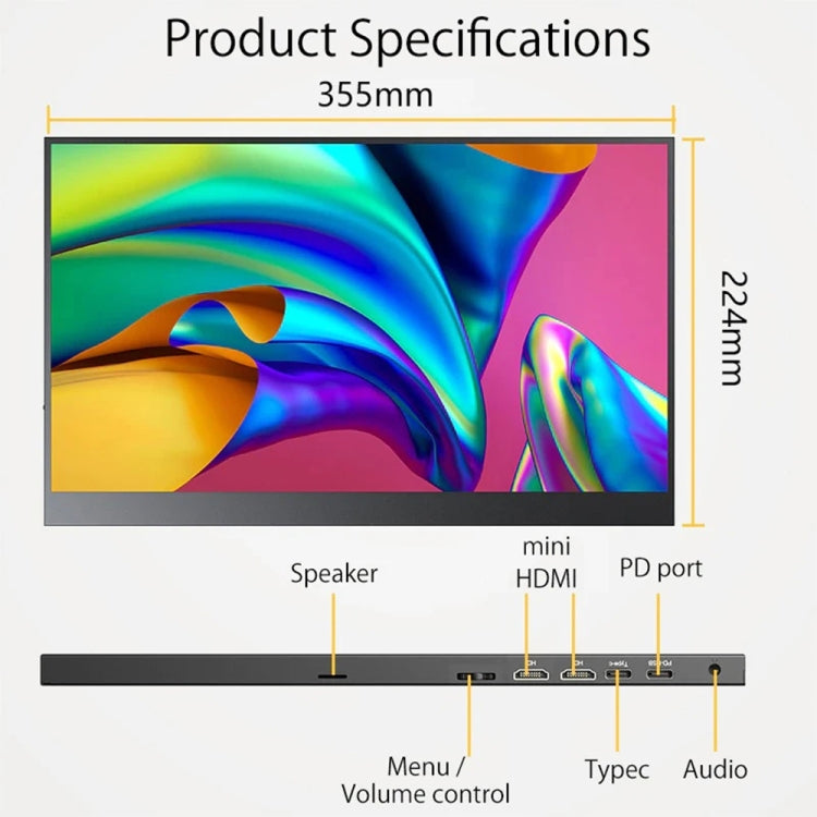 15.6 inch HDR 1080P IPS Screen Portable Monitor, 15.6 inch 1080P