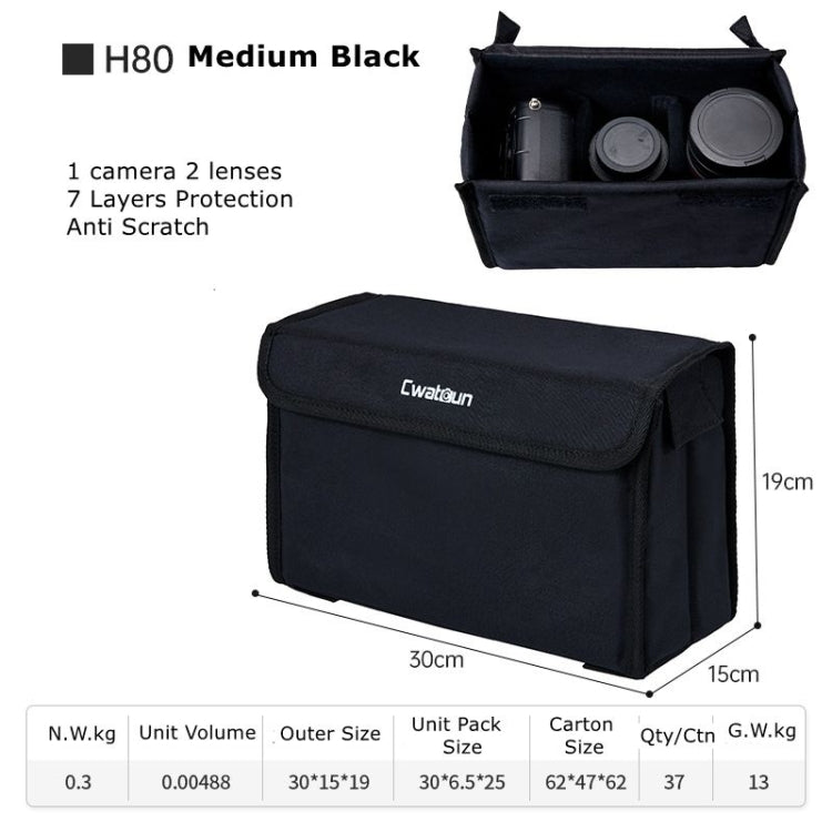 Cwatcun H80 Large Capacity Foldable Inner Camera Bag Photography Lens Bag, 22.5 x 18 x 13.5cm S, 30 x 19 x 15cm M, 34.5 x 19 x 26cm L