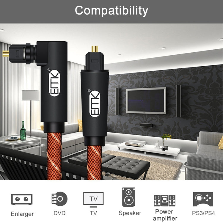 EMK 90 Degree Swivel Adjustable Right Angled 360 Degrees Rotatable Pulg Nylon Woven Mesh Optical Audio Cable, 50cm(Orange), 1m(Orange), 1.5m(Orange), 2m(Orange), 3m(Orange), 5m(Orange)