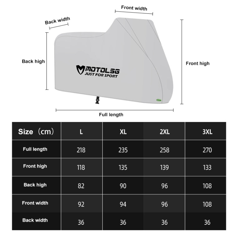 MOTOLSG Motorcycle Waterproof Sunproof Dustproof Thickening Cover, L, XL, XXL, XXXL