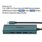 Onten UC121 5 in 1 USB-C / Type-C to USB 3.0 HUB with 5V Input & 100Mbps Network Card, UC121