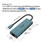 Onten UC121 5 in 1 USB-C / Type-C to USB 3.0 HUB with 5V Input & 100Mbps Network Card, UC121