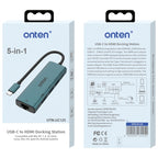 Onten UC125 5 in 1 USB-C / Type-C to HDMI+USB3.0+PD3.0 Multi-function HUB with 100Mbps Network Card, UC125