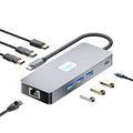 BYL-2401 8 in 1 Type-C to PD100W + USB3.0 + HDMI + DP + RJ45 HUB Docking Station, BYL-2401