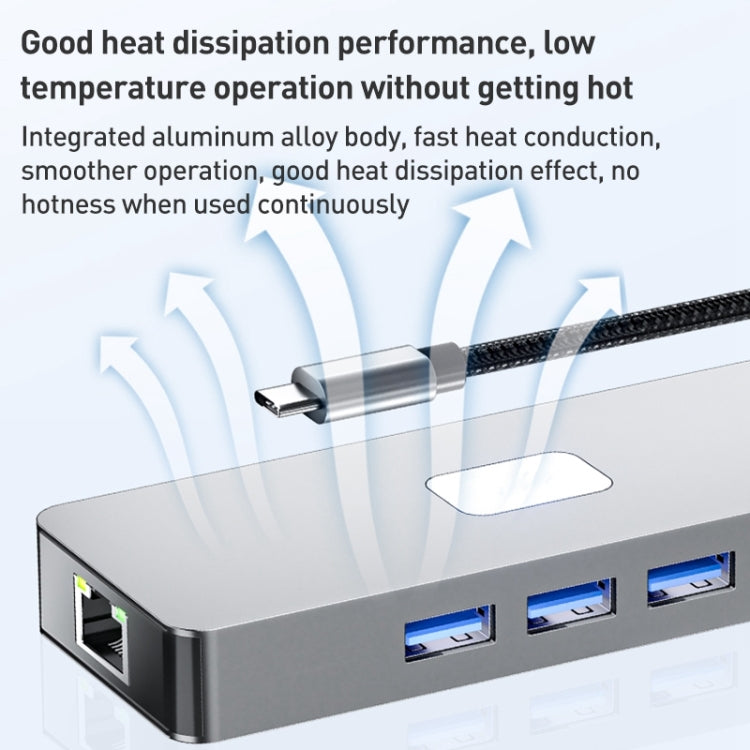 BYL-2401 8 in 1 Type-C to PD100W + USB3.0 + HDMI + DP + RJ45 HUB Docking Station, BYL-2401