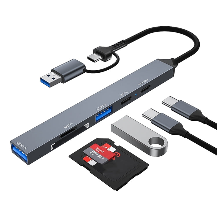 ADS-807D 6 in 1 USB + Type-C to PD100W + USB3.0/2.0 + SD/TF HUB Docking Station, ADS-807D