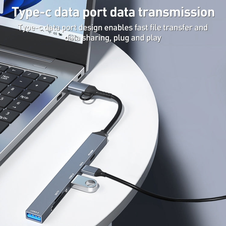 ADS-807D 6 in 1 USB + Type-C to PD100W + USB3.0/2.0 + SD/TF HUB Docking Station, ADS-807D