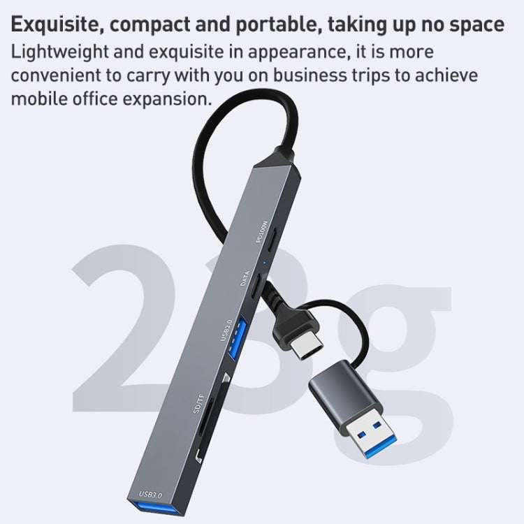 ADS-807D 6 in 1 USB + Type-C to PD100W + USB3.0/2.0 + SD/TF HUB Docking Station, ADS-807D