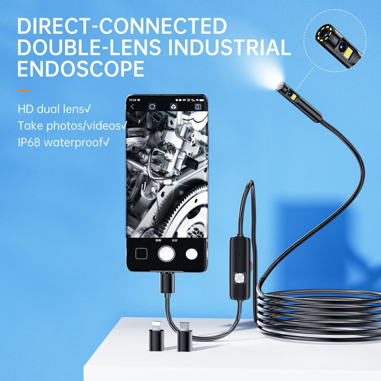 AN112 8mm Double Lenses HD Industry Endoscope Type-C + Micro USB + 8 Pin Connection, 1m Hard Tube, 2m Hard Tube, 3.5m Hard Tube, 5m Hard Tube, 10m Hard Tube