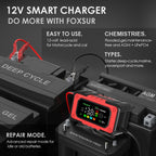 FOXSUR 7A 12V Car / Motorcycle Smart Battery Charger, EU Plug, US Plug, UK Plug