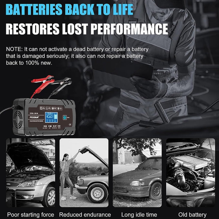 FOXSUR 8A 12V 24V Car / Motorcycle Smart Battery Charger, EU Plug, US Plug, UK Plug