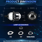 T02 1 Pair 2.5 inch Car Bifocal LED Lens Headlight, Left Driving, T02