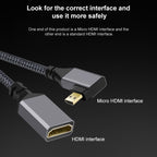 Micro HDMI Male Elbow to HDMI Female 4K UHD 18Gbps Connection Cable, 20cm