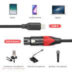 TY03RE Type-C Male to XLR Female Audio Cable for Dynamic Microphone, 1m, 2m, 3m
