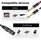 2020Y63 XLR Female to Dual 6.35mm 1/4 TRS Male Y-type Audio Cable, 1m, 2m, 3m