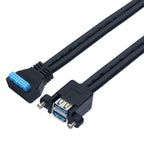 Double USB 3.0 with Fixed Screw Hole to 20 Pin Elbow Extension Cable, Black